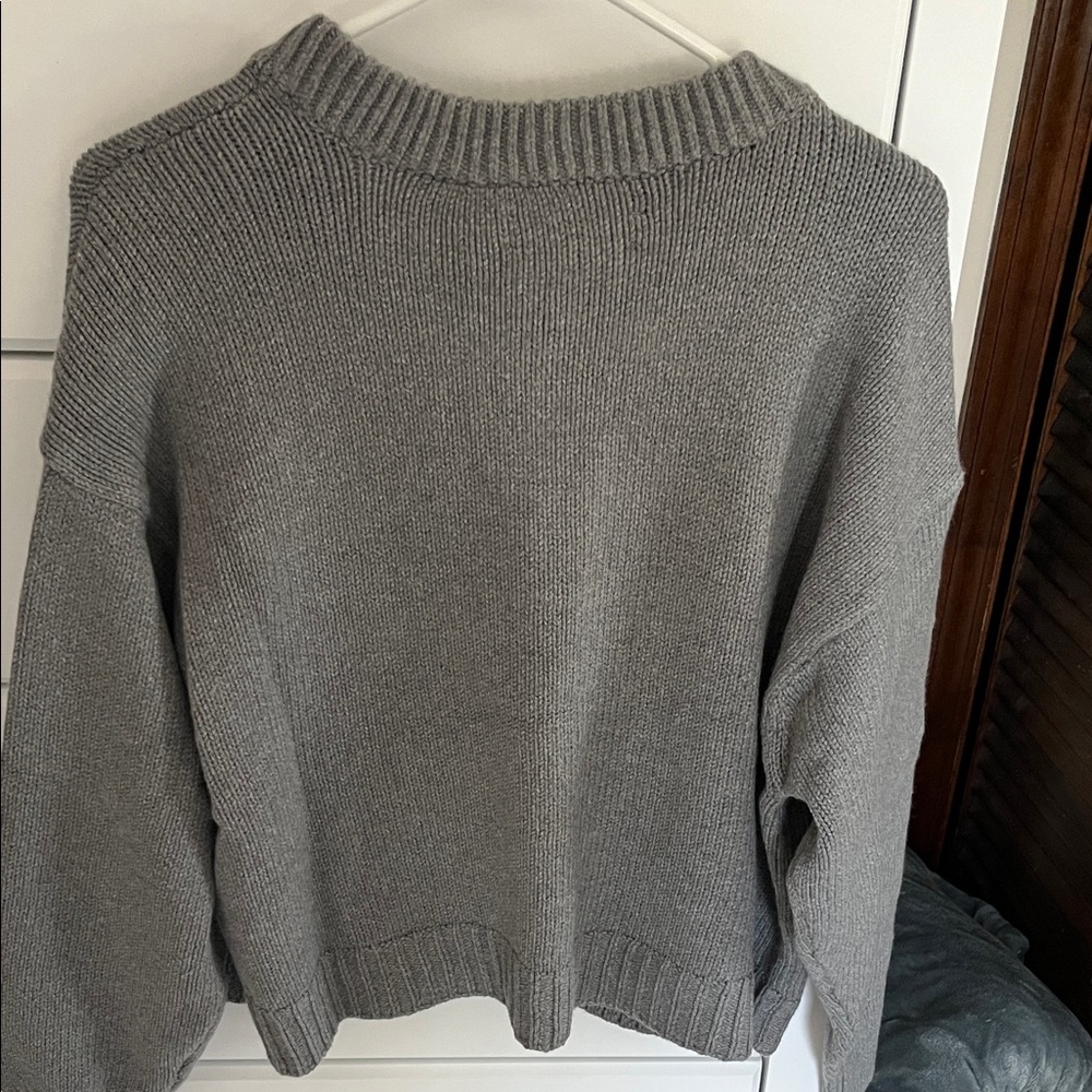 LOFT Gray Rib-Trim Button Cardigan - Picture 3 of 3